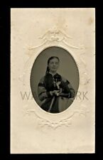 Pretty Woman Holding a Cute Cat or Kitten 1860s Tintype Photo Antique RARE VTG picture