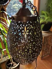 Vintage Authentic MOROCCAN Hanging LAMP Lantern Light Swag MCM New Plug Brass picture