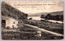 Chemung River Old Mountain House Elmira New York Black White Vintage Postcard picture