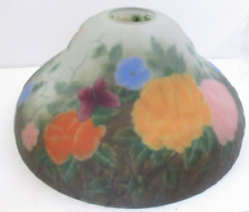 LARGE REVERSE PAINTED HANGING TABLE GLASS LAMP SHADE - FLORAL w/BUTTERFLY (FLC) picture