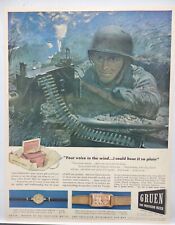 1943 Gruen Watch Jewelers Machine Gunner Vtg WWII Era Print Ad Man Cave Art Deco picture