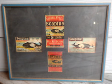 Set of 4 Colorful Framed Antique Lithograph Soapine Soap Box Labels w/Whales picture