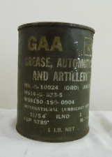 US Army Green Metal Can GAA Grease Automotive Artillery Military 1 lb Gear 1954 picture