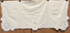Vintage 42” X 17 1/2” Hand Embroidered  Floral & Lace White Dresser~Mantel Scarf picture