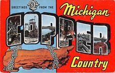 Copper Country Michigan MI Greetings From Large Letter Linen 16000 Lbs 3966N PC picture