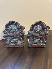 Vintage Syroco Wood Floral Flower Leaves Bookends Pair picture