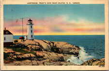 Vtg 1930s Lighthouse Peggy's Cove near Halifax Nova Scotia Canada Linen Postcard picture