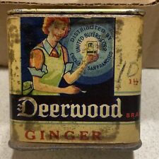 ANTIQUE DEERWOOD GINGER SPICE TIN RETRO LADY KITCHEN COOK COUNTRY STORE GROCERY picture