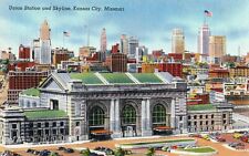 Vintage 1930s Union Station and Skyline Kansas City Missouri MO Linen Postcard picture