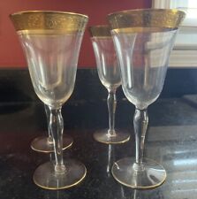 Tiffan Franciscan Glasses Set 4 Wine Water 24 CT Gold Rim/Trim Rambler Rose Vtg picture