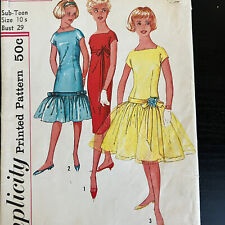 Vintage 1960s Simplicity 2772 Teen Drop Waist Party Dress Sewing Pattern 10s CUT picture
