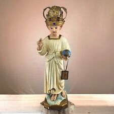 VTG Infant Of Prague Jesus Chalkware Statue 20 in Tall Gold Jeweled Crown READ picture