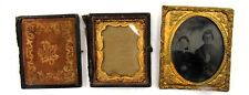 Antique Cased Photo Lot Gold Gilt Ambrotype Hinged Clasp Case Pair Image  picture