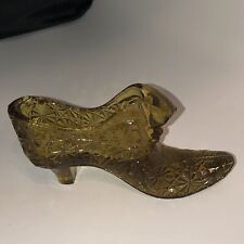 Vintage Fenton Green  Daisy Glass Shoe Figurine Boot Cat Head #2a picture