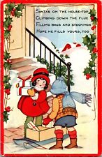 Whitney Christmas Postcard Vintage Cute Children Gift Home Steps Snow Holly Poem picture