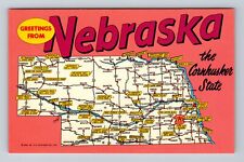 NE-Nebraska, General Map Greetings Landmarks, Antique, Vintage Postcard picture