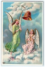 c1910's Merry Christmas Angels Ringing Bell EAS Gel Gold Gilt Embossed Postcard picture