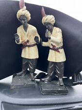 Antique Blackamoor Nubian Cast Iron  Figurines Original Paint PAIR picture