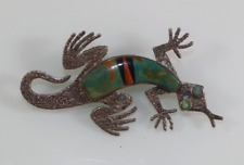 Vintage Native American Southwestern GECKO LIZARD Turquoise brooch Sterling 925 picture