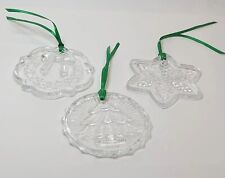 Vtg Fostoria Clear Glass Christmas Ornaments Snowflake Wreath Tree Set Of 3   picture