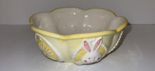 Yellow Ceramic Flower Easter Bowl Bunny Rabbit Squirrel Porcupine Eggs Pastel 6” picture