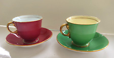 Vintage Minton Bone China Demitasse Cups & Saucers Sets One Green/One Maroon picture