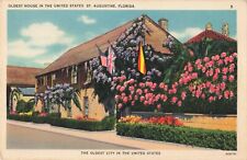 St Augustine Florida, Oldest House in US, Flags & Flowers, Vintage Postcard picture