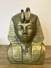 Vintage Brass Egyptian King Tut Tutankhamun Bust Statue Figure Pharaoh “H9xL6.5” picture