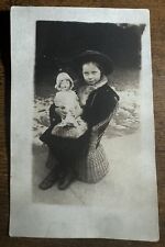 Real Photo Postcard Young Girl And Her Prized Doll - RPPC Antique picture