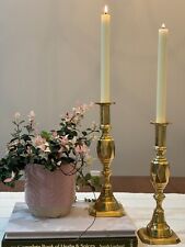 Pair of Large Antique Brass Diamond Pattern Candlesticks: 11 inches picture