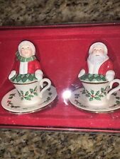 NEW Lenox Santa & Mrs Claus CIB Salt & Pepper Shakers teacup saucer MIB picture
