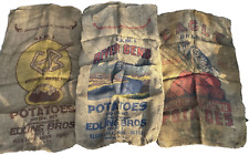 Vintage Potato Burlap Sack Bag Eagle River Bend Edling Bros 100 Lb Lot of 3 picture