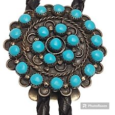 Old Zuni Blue Gem Nevada Turquoise Snake Eye & Sterling Silver Bolo Tie  picture