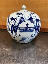 Chinese Celadon Lidded Jar with Underglaze Blue Figures With Lid Qing Republic picture