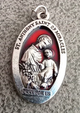 Vintage St. Anthony pray for us siver tone with red enamel charm 1