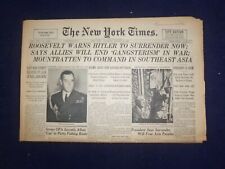 1943 AUG 26 NEW YORK TIMES - ROOSEVELT WARNS HITLER TO SURRENDER NOW - NP 6552 picture