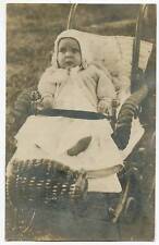 RPPC - Cute Baby in Buggy-Hat & Sweater-CLARK Family picture