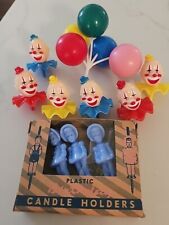 11 VTG Little Blue Girls w/Box, Balloons, Clowns Candle Plastic Holders colorful picture