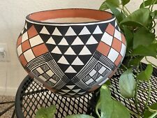 Acoma NM Fine Line Hand Painted Pottery Bowl Vintage J.M.C. 8”Tall picture