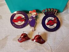 Red Hat Society Official Queen Unique Lapel Pins & Pierrced Earrings Lot of 4  picture