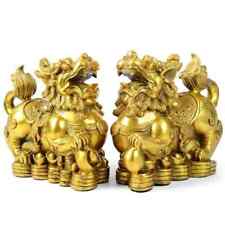 A Pair 2set Feng Shui Pixiu Brass Statue Chinese Home Decor Sculpture Fortune picture