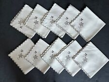 VINTAGE Linen Cloth Dinner Napkins Set of 12 Embroidered Fabric Napkin Set picture