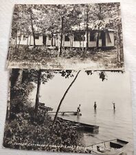 2 Vtg 1945 RPPC Higgins Lake UP Cabin Roscommon Michigan Camping Dunlop Cottage picture