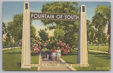 Linen~St Petersburg Florida~Fountain of Youth~Vintage Postcard picture