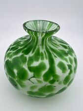 Vintage Hand Blown Glass Vase. Painted On Inside. Green And White. 3” In Height picture