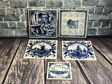 Vintage Hand Painted Blue Delft 6” Wall Tiles; Royal Goedewaagen; Lot Of 4 picture