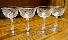 Set (4) Vtg RARE MCM Champagne/Tall Sherbet Delicate Floral Etched Glasses  T13 picture