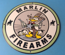 VINTAGE MARLIN FIREARMS PORCELAIN DUCK REVOLVERS PISTOLS GUNS SERVICE GAS SIGN picture