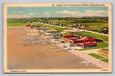 Postcard Ohio Cleveland Municipal Airport Planes Linen 1939 F989 picture