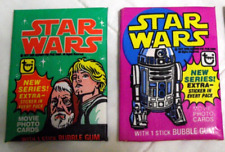 2 VINTAGE 1977 TOPPS STAR WARS CARDS SEALED WAX PACKS SERIES 3 & 4 C3PO ERROR? picture